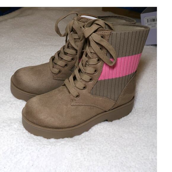 Aerosoles Sirie Kids Chelsea Ankle Fashion Boots Taupe Girls Size 1 Knit Pink - Picture 2 of 13